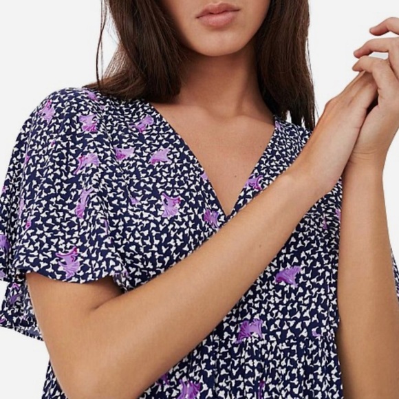 Maje Risee Floral Purple Oversized Flutter Sleeve Mini Dress Size FR 38 (US 6) - Picture 13 of 15